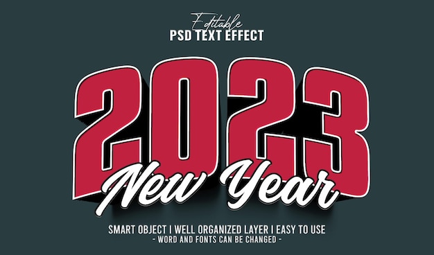 PSD 3 d 2023新年彩色模板可编辑的文本效果