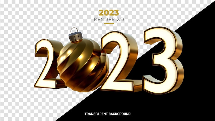 PSD 3d 2023 with christmas ball high quality render glossy fine gold texture