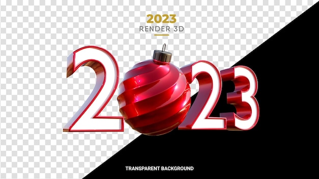 PSD 3d 2023 with christmas ball 고품질 렌더링 광택 빨간색 질감