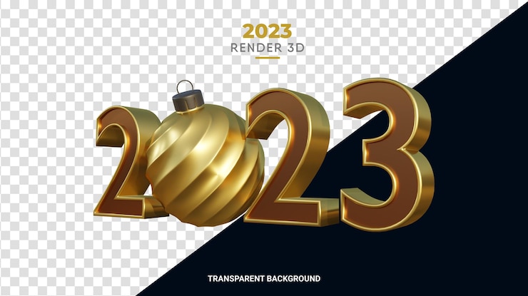 PSD 3d 2023 with christmas ball render gold and bronze texture for the happy new year