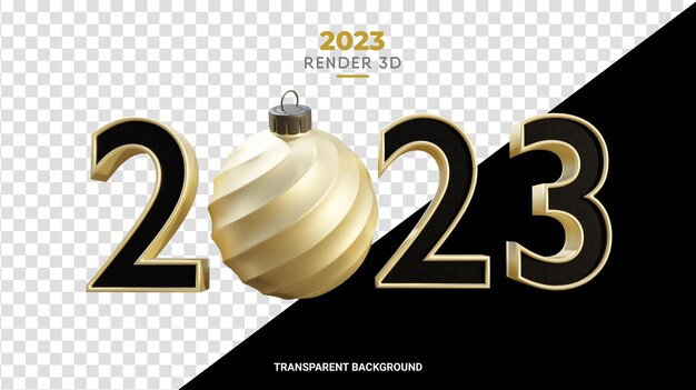 3d 2023 with christmas ball render scuffed gold and matte dark texture for the happy new year