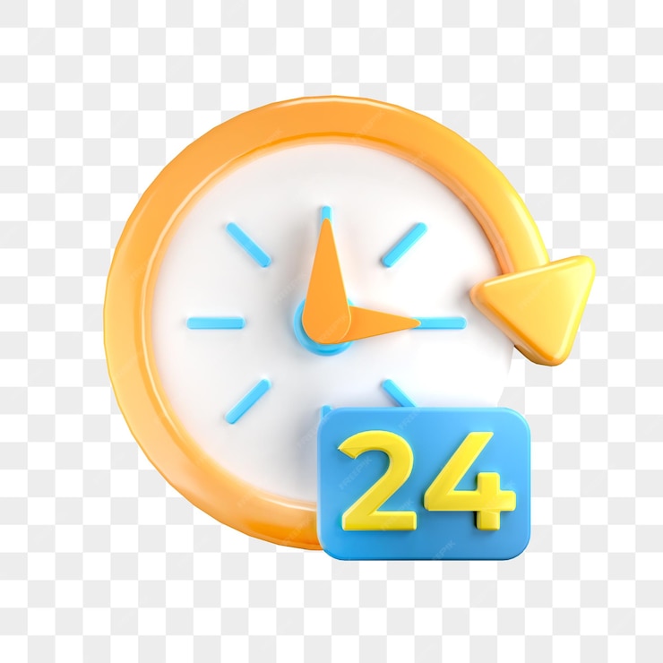  3d 24 hours clock icon for longevity and duration