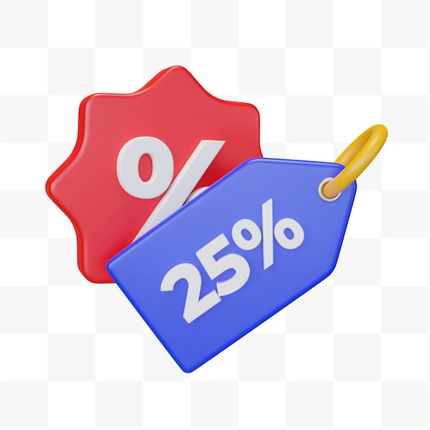 PSD 쇼핑 프로모션을 위한 3d 25% 할인 쿠폰 아이콘