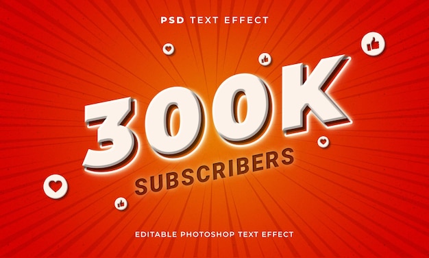 Шаблон текстового эффекта 3D 300k подписчиков