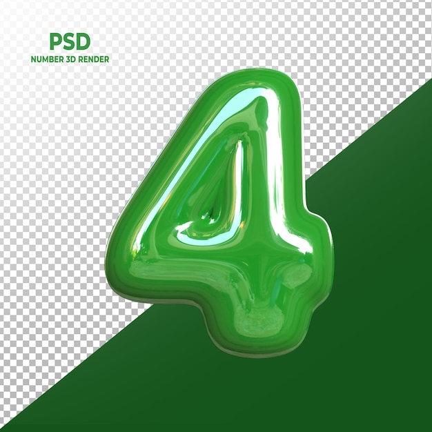 PSD 3d 4 rendering percentage alphabet for social color green premium psd