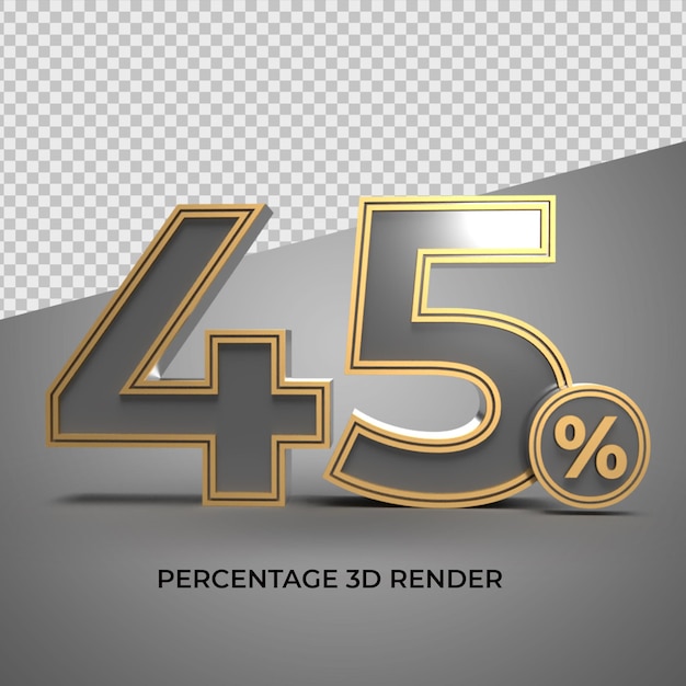 3D 45 Percentage  number black gold