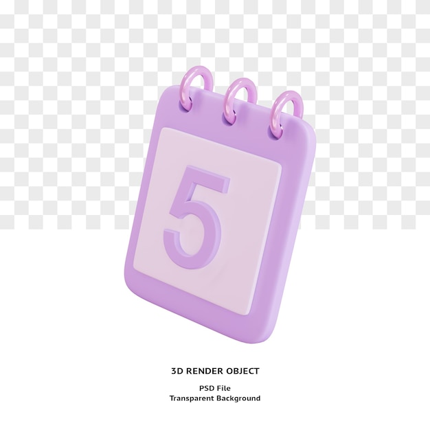 3d 5 days calender icon object rendered