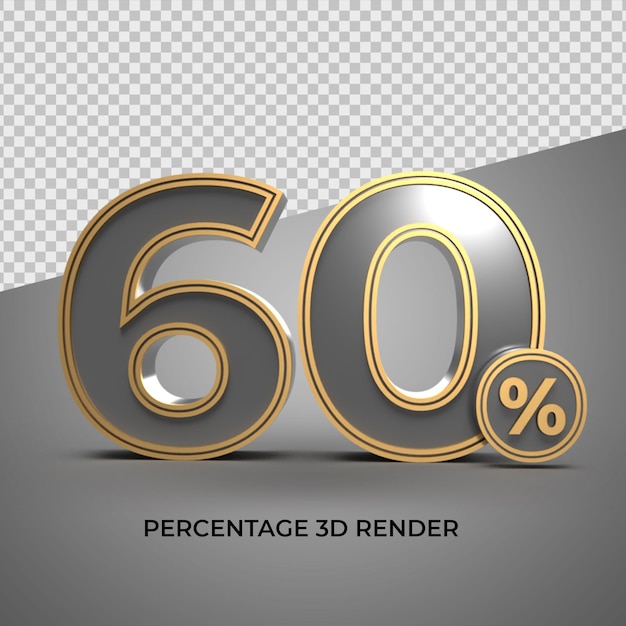 3D 60 Percentage number black gold