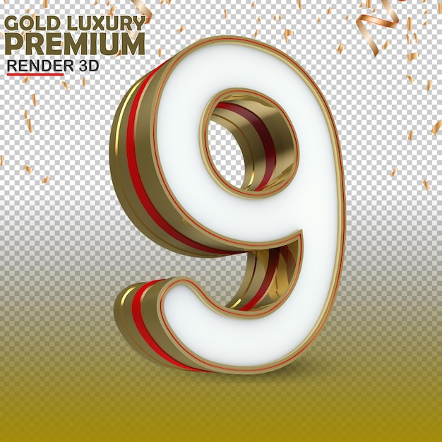 PSD 3d 9 number gold luxury premium