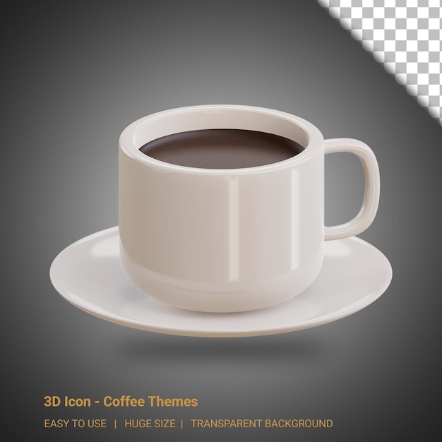 透明な背景とコーヒーのイラストの3dカップ