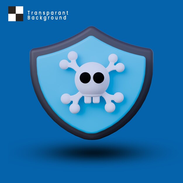 3D a Shield with a skull and bones on it icon isolated