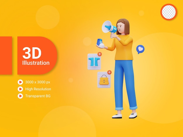 3d-aankondigingen van nieuwe producten in de illustratie van de online winkel