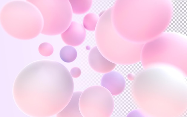 PSD 3d абстрактный фон с геометрическими сферами в пастельных тонах плакат с летающими розово-фиолетовыми шарами с градиентной текстурой на сиреневом фоне современные обои с рисунком 3d форм