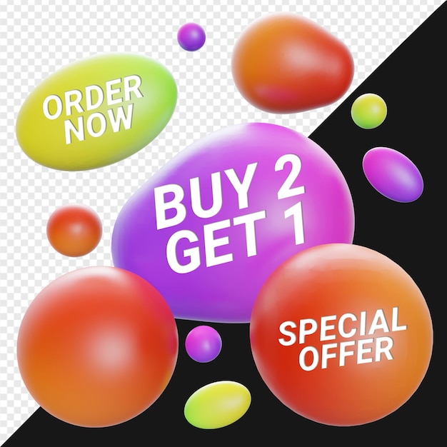 3d abstract colorful bubble promo banner isolated