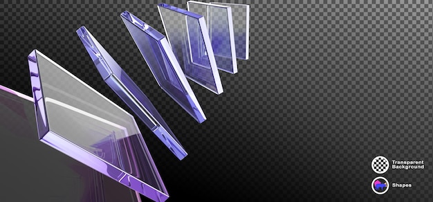 3d abstract glass transparent square shapes flying on black background render Iridescent crystal plates acrylic or plastic panels with light hologram gradient digital tech banner