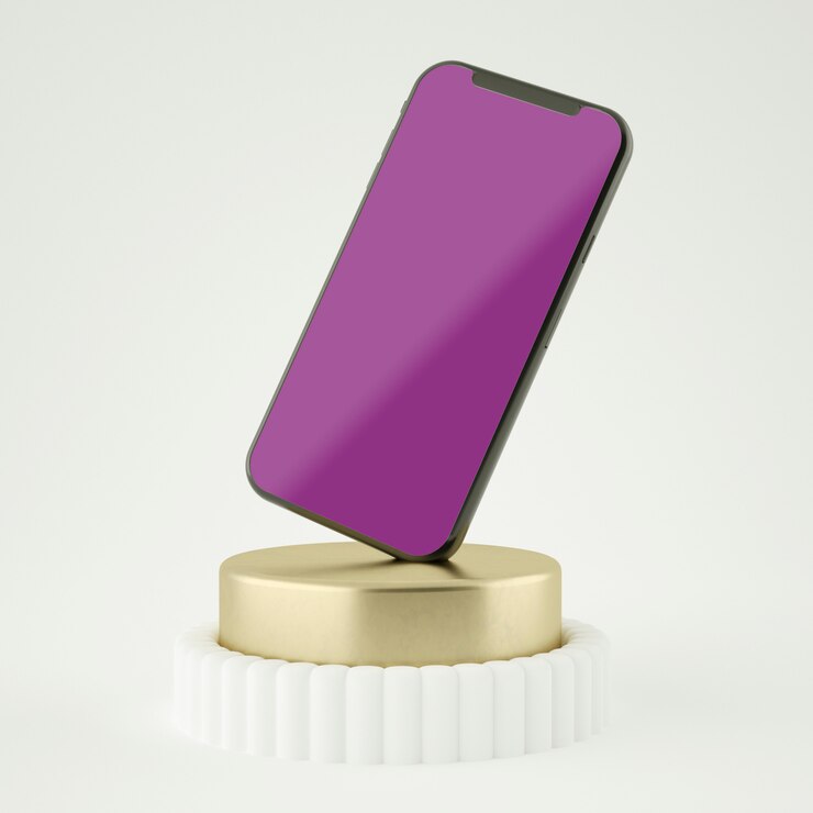 3D-abstract smartphone-mockup op volledig scherm 3D-weergave