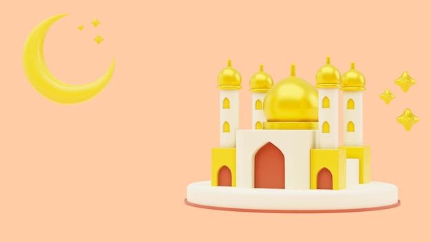 3d achtergrond van ramadan met paleis en halve maan