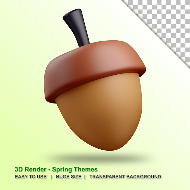 3d acorn illustration with transparent background