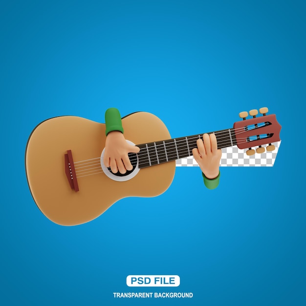 PSD illustrazione della chitarra acustica 3d con la mano