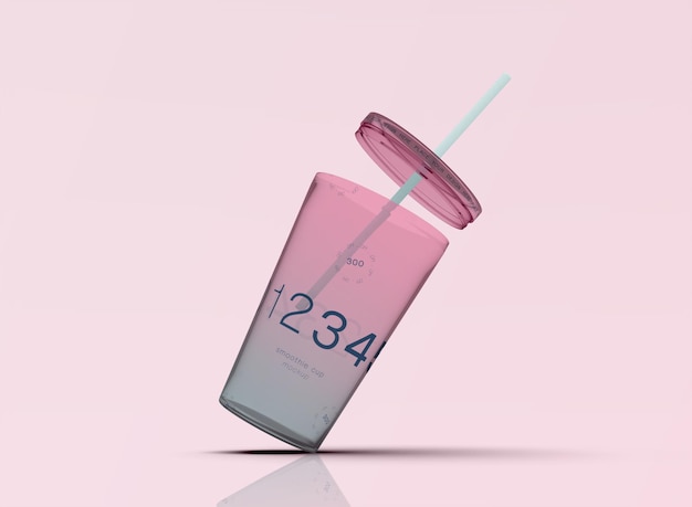 PSD 3d acrylic tumbler cup with straw mockup