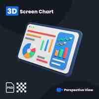 PSD 3d-afbeelding van financiële schermgrafiek met een perspectiefweergave