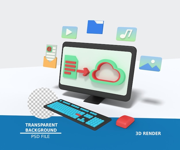 3d-afbeelding van het overbrengen van bestanden naar cloudopslag