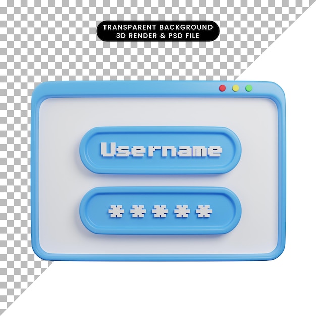 PSD 3d-afbeelding van inlogbeveiliging 3d render-stijl webbestemmingspagina