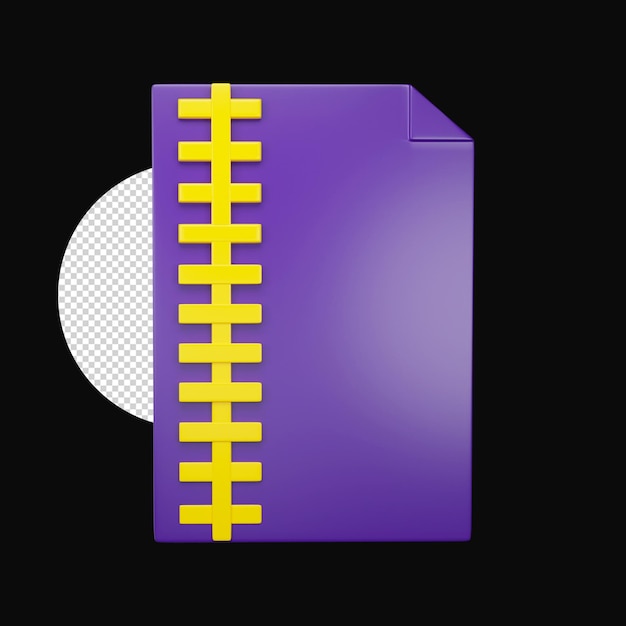 3D-afbeelding van Zip-bestandsindeling geel en paars pictogram op zwarte achtergrond