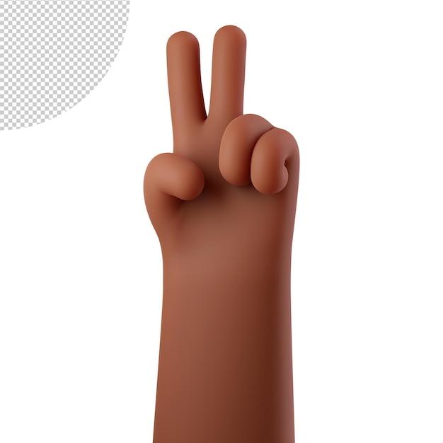 PSD 3d african american hand counting showing number two sign on white background 2 fingers up palm with raised fingers hands gesture numbers 3d rendered illustration