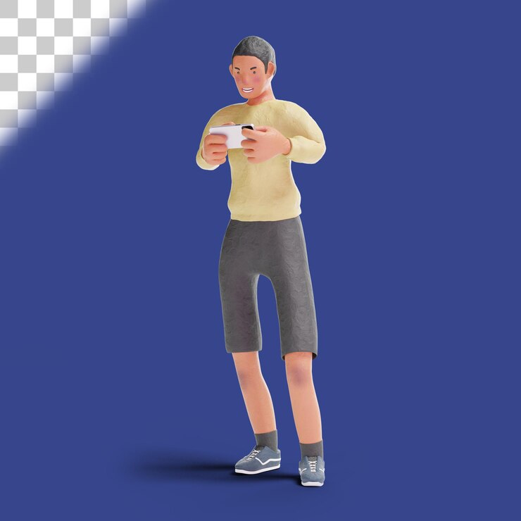 PSD 3d african american teenager boy playing games on smartphone illustration