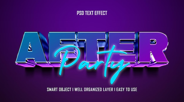 PSD modello di effetto testo modificabile 3d after party