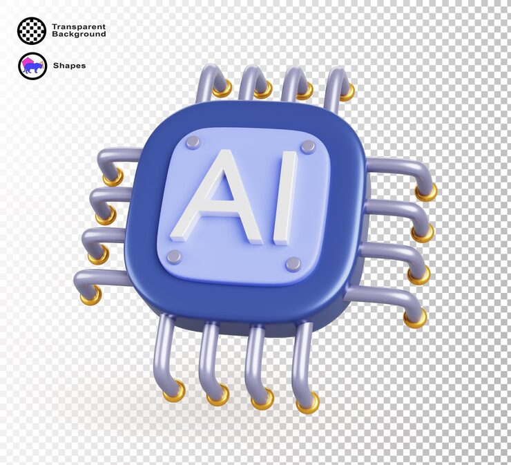 PSD 3d ai chip icon artificial intelligence processor microchip for machine learning data analysis algorithm development render innovation technology concept isolated design element