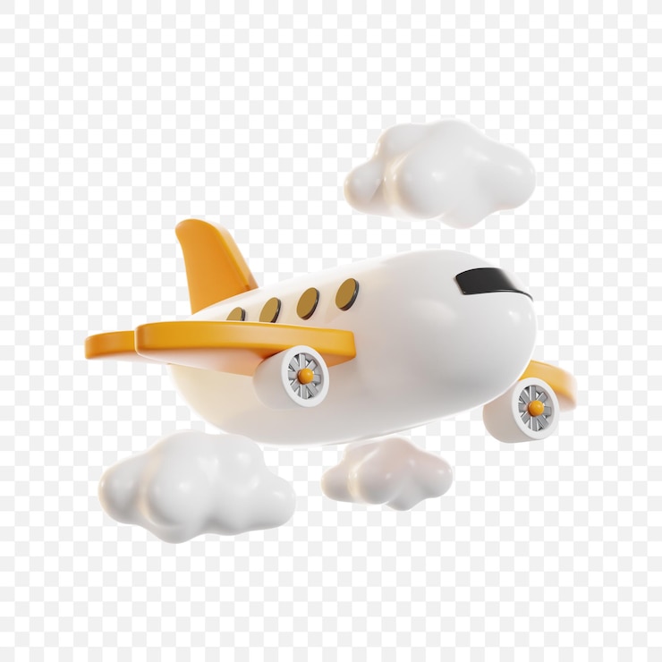3D airplane icon with clouds for travel flight and vacation themes in tourism design