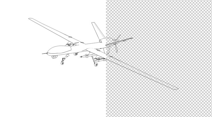 PSD 3d airplane model graphical from five directions with black white sketch. linear sketch