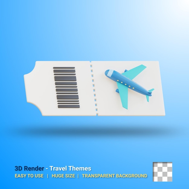 PSD 3d airplane ticket illustration with transparent background