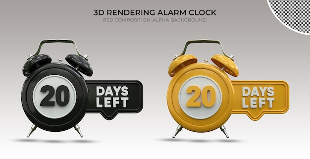 3d alarm clock on 20 days left Premium Psd