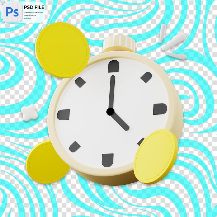 PSD 3dアラーム時計 コイン アイコン アイソレート png イラスト psd テンプレート