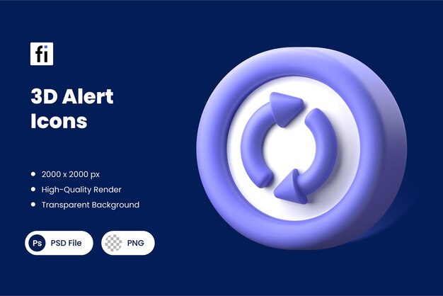 3D Alert Icon with Circular Arrows for Web and App Notifications