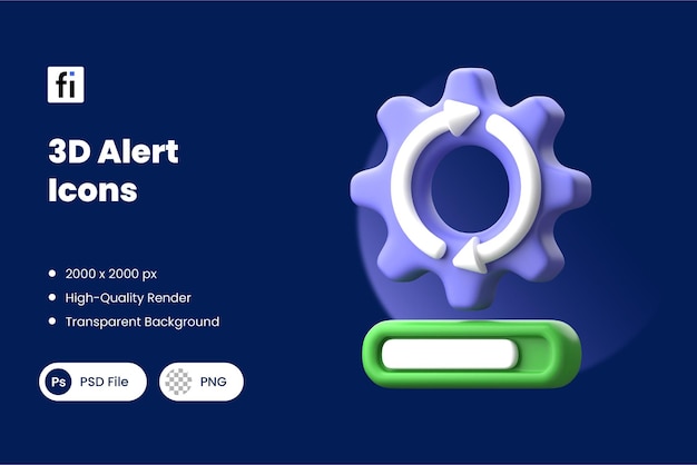 3d alert icons with refresh and setting symbol