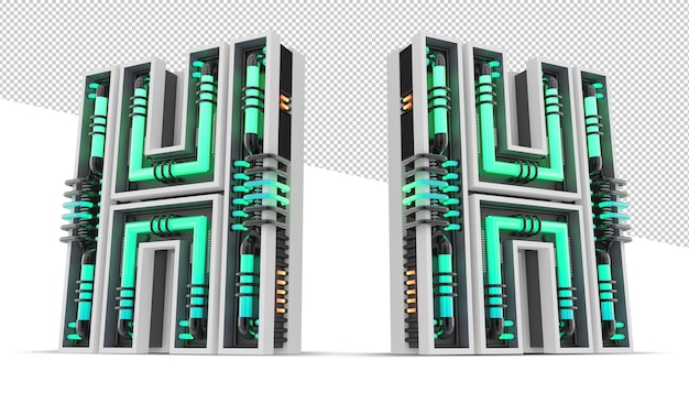 3D alfabet bogstav med grøn neon lyseffekt