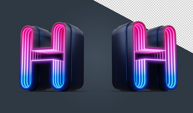 3d-alfabet met kleurrijk neonlicht binnen 3d-rendering
