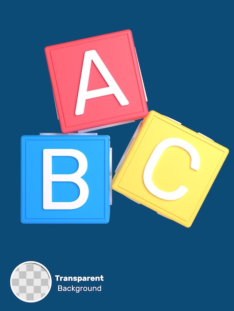 3D-alfabetblok voor school- en onderwijsconceptobject op een transparante achtergrond