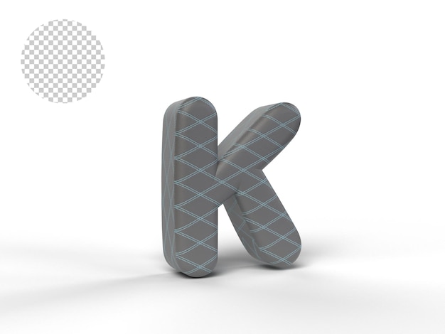 3d-alfabetletters, leertextuur en grijze stiksels