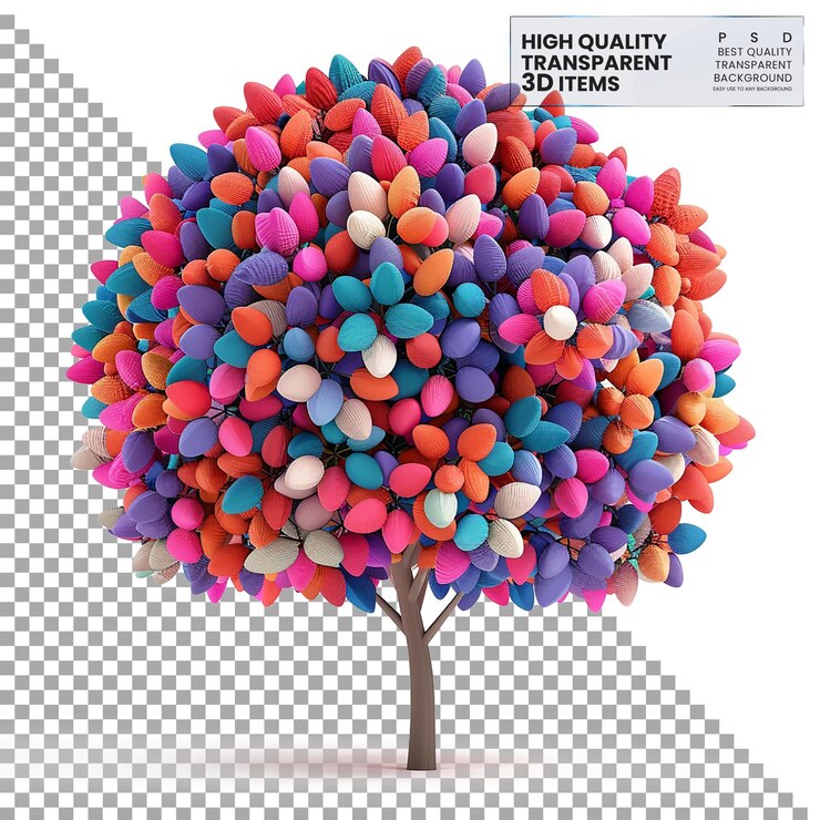 PSD 3d almond tree icon a colorful 3d almond tree icon on transparent background