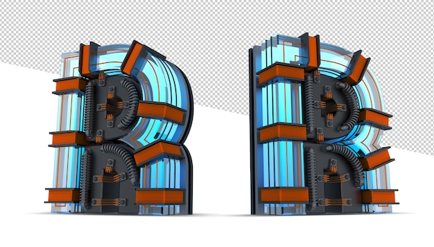 3d алфавит синий неоновый свет с медным проводом