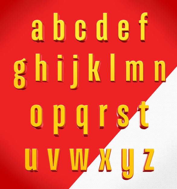 3d alphabet font galeana minuscule yellow with red
