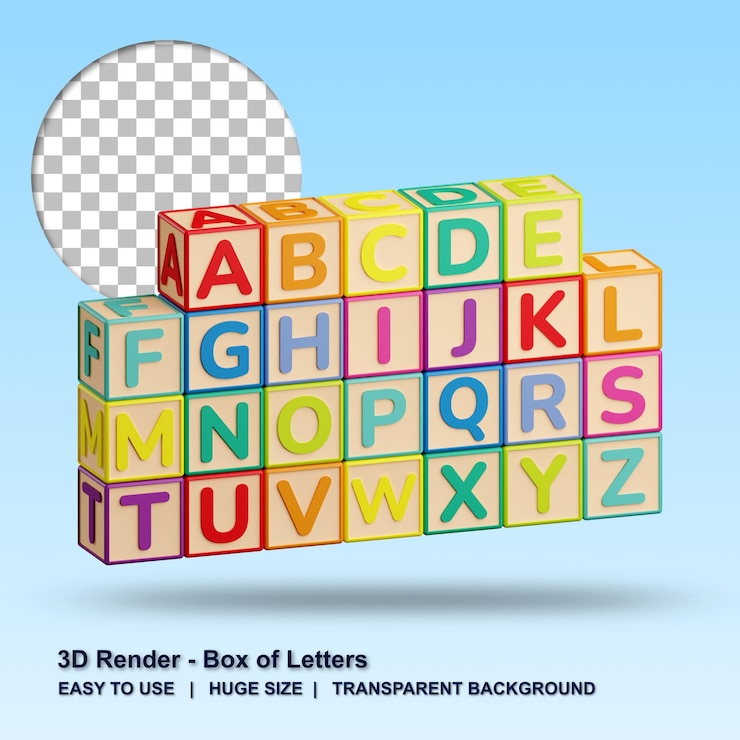 PSD 3d alphabet grids a to z illustration with transparent