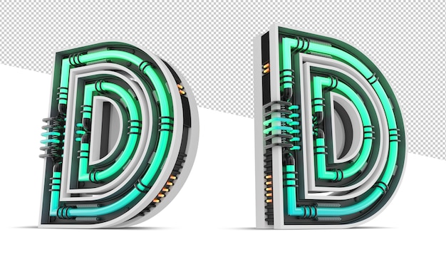 PSD lettera dell'alfabeto 3d con effetto luce al neon verde