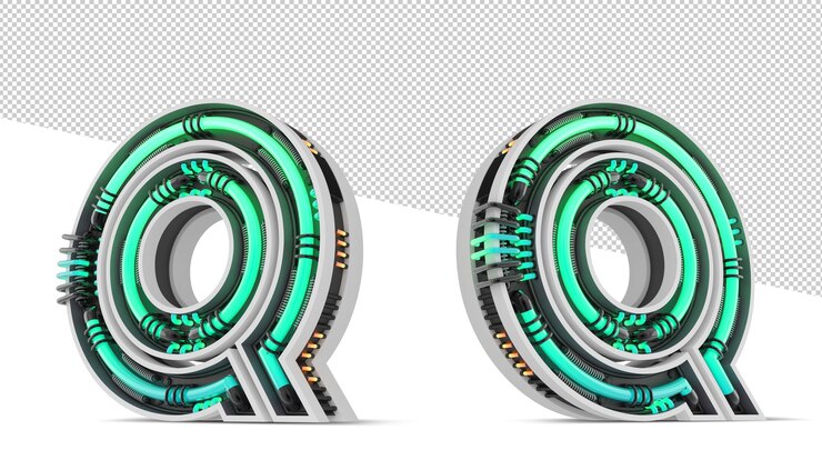 PSD 3d alphabet letter with green neon light effect