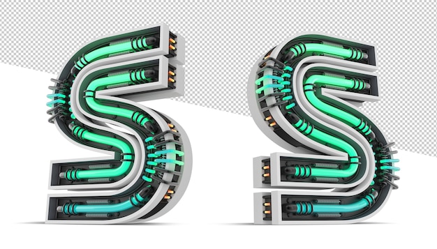 PSD 3d alphabet letter with green neon light effect